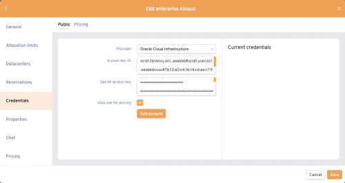 v54_usr_Edit_enterprise_Credentials_OCI Create Customer AWS and Azure Accounts